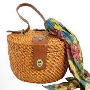 Brown Woven Women's Bag with scarf
